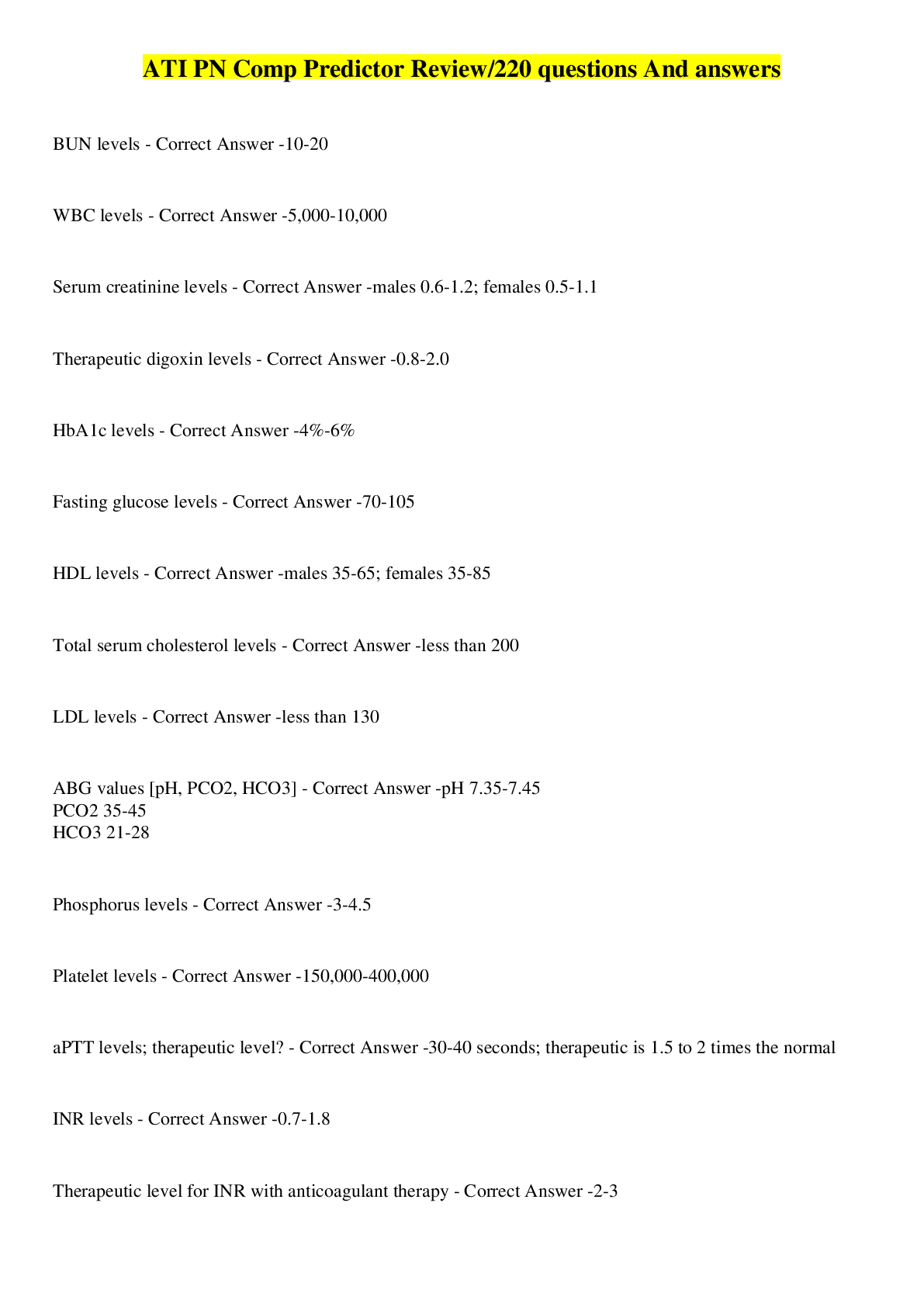 Preview image for ATI PN Comp Predictor Review/220  questions And answers